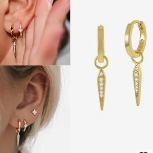 NWT 18K Gold Plated, 925 Sterling Silver Huggie Hoop Dangling Sword Earrings